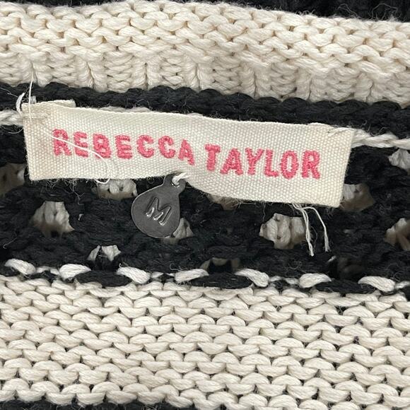 Rebecca Taylor Intarsia Pullover Open Knit Striped Size Medium - Picture 5 of 8